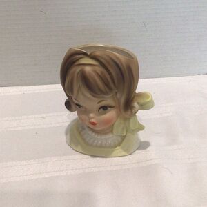 Vintage Ceramic Girl Head Vase inarco E-2767 yellow romper made in Japan